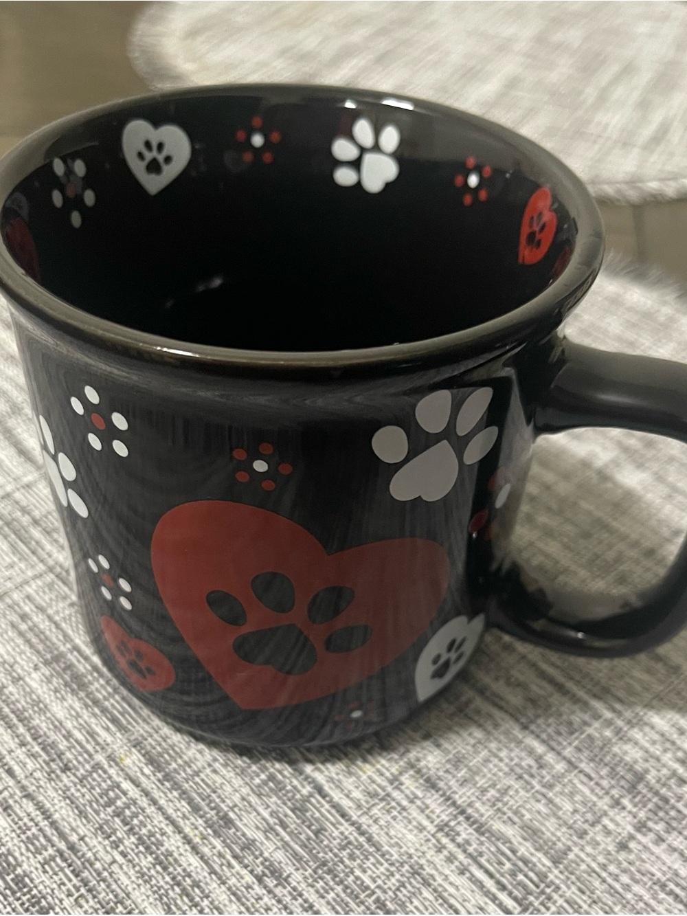 Pet Lover Ceramic Mug - Black with Red Paw Heart Design